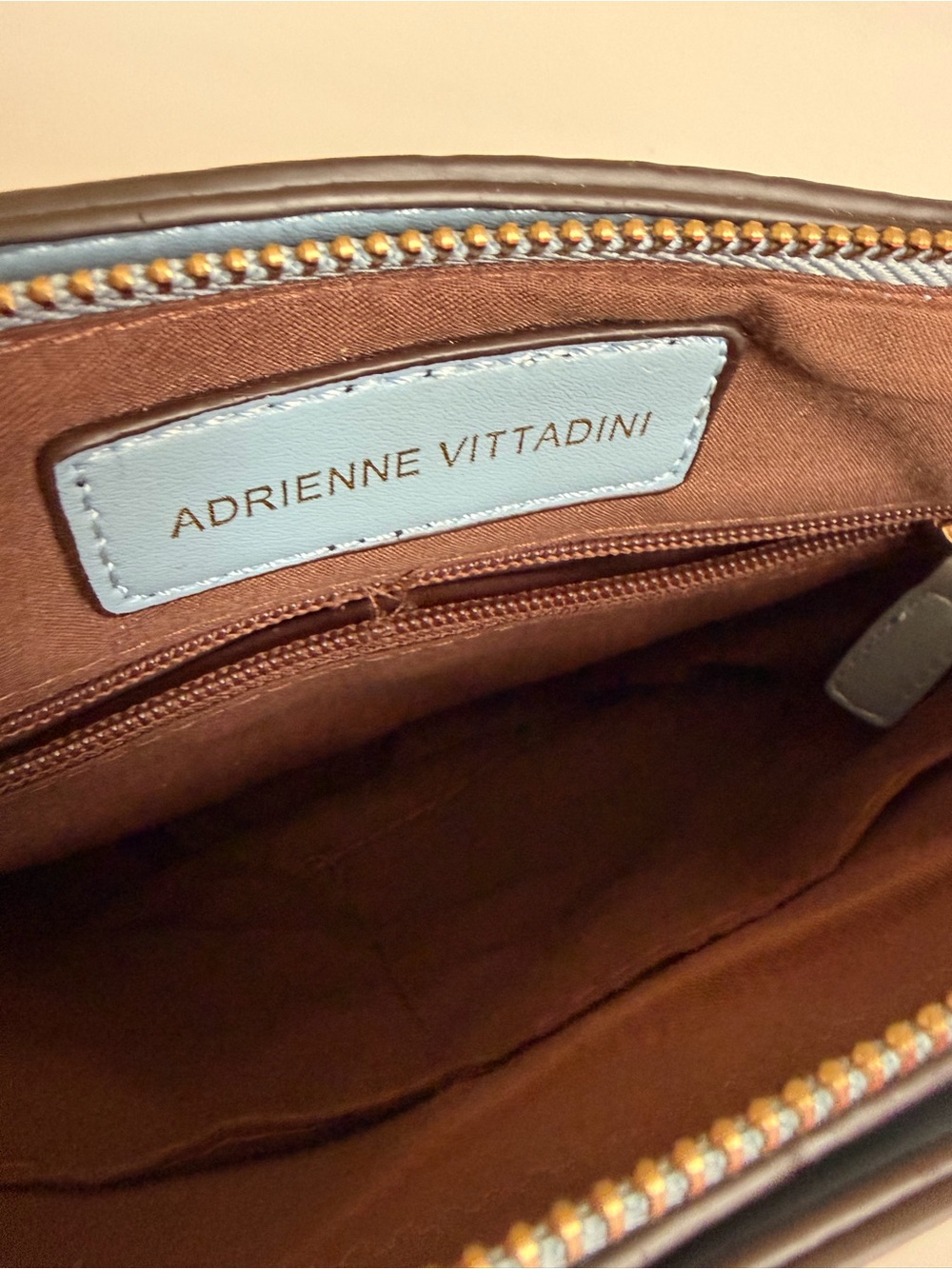 Adrienne Vittadini Cream Crossbody with Blue and Tan Trim - Picture 9 of 10